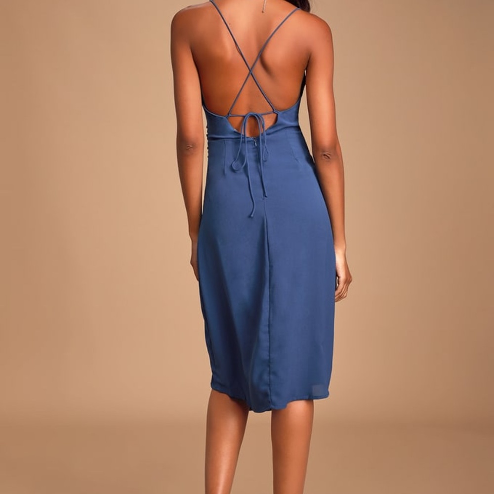 Lulu's Blue Backless Surplice Midi Dress - Picture 2 of 4